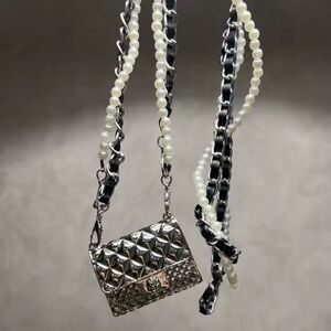 Anthropologie Mini Double Chain Pearl Silver Charm Belt/Bag
